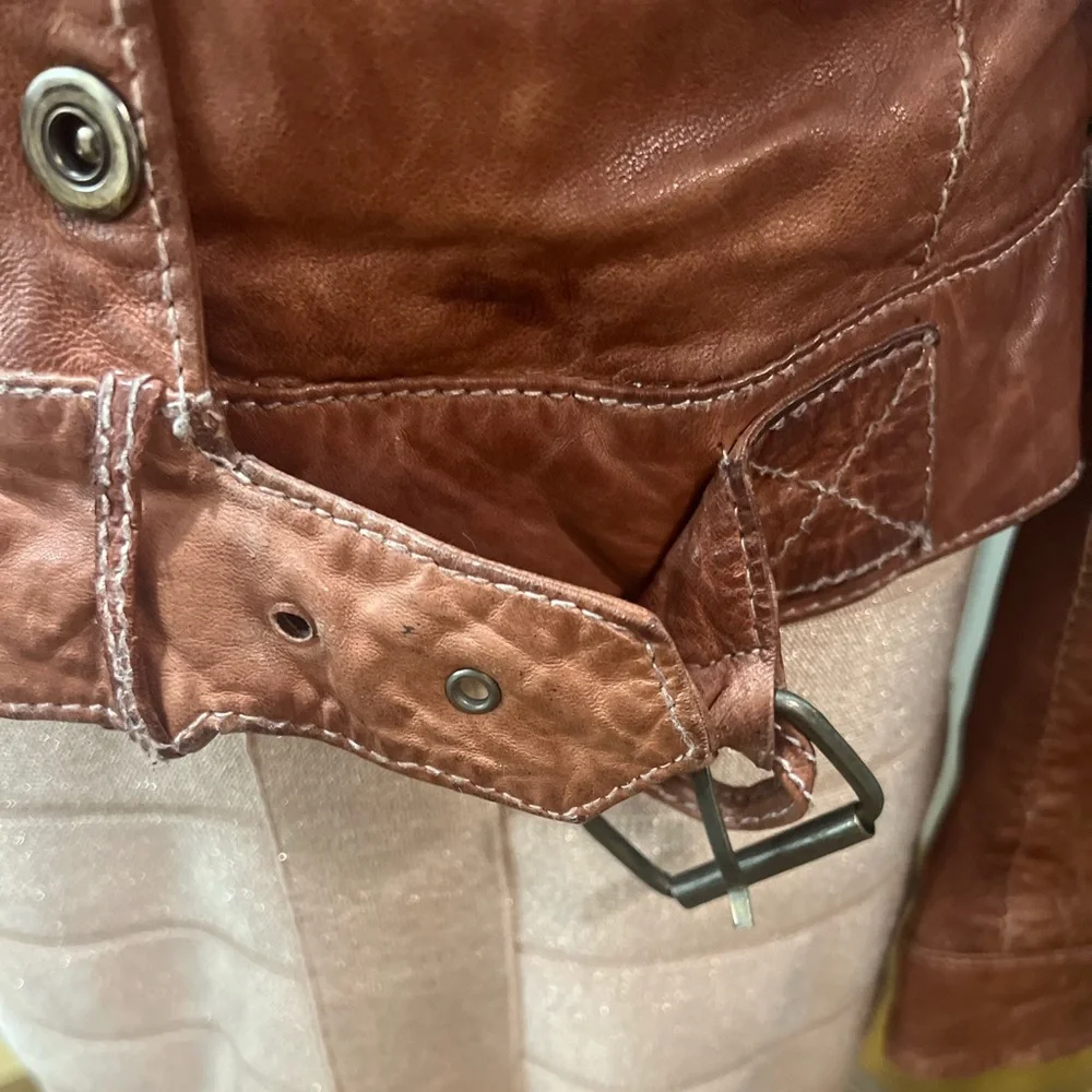 Vintage LULU BRAVO Leather Motorcycle Jacket Brown Vtg - Picture 4 of 11